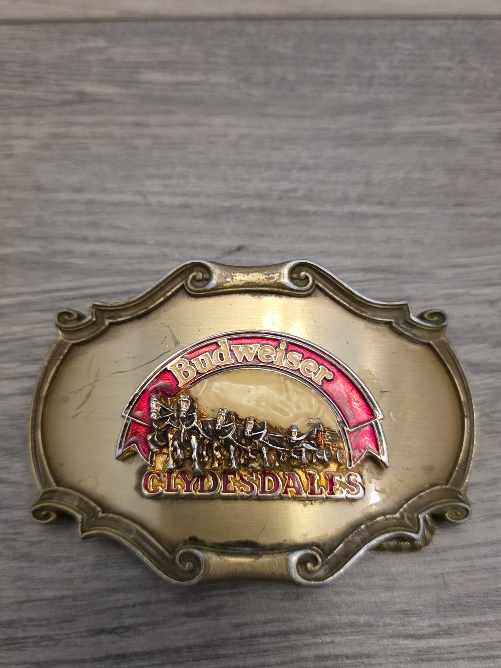 Vintage 1978 Budweiser Clydesdales 3D Brass Tone Belt Buckle Raintree